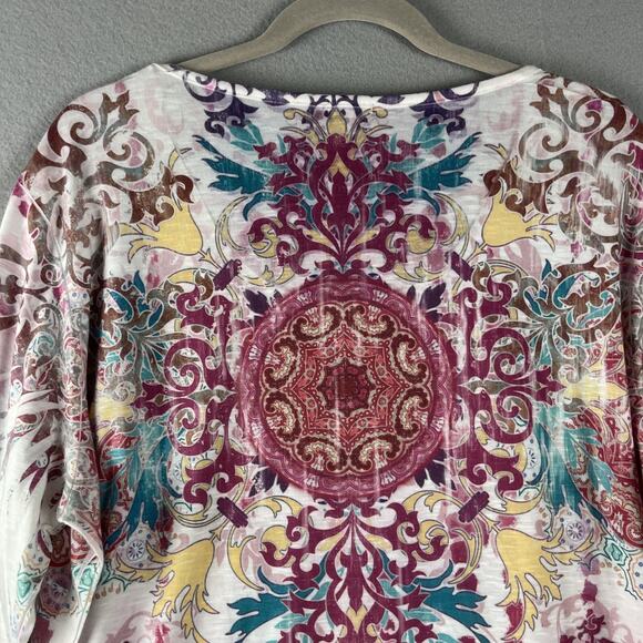 Reba Top Women 2X Burnout Southwestern Rhinestone Aztec Artsy Stretchy Patterned - Picture 10 of 13